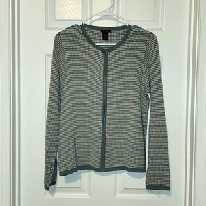 ANN Taylor Factory Teal and White Zippered Cardigan, Size Large